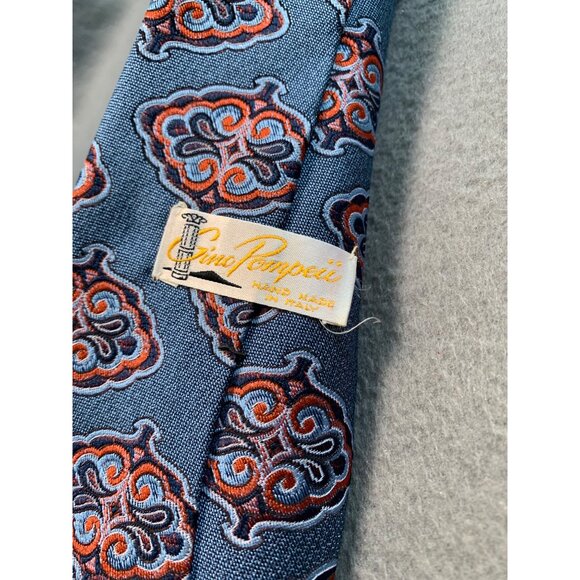 Vintage Gino Pompeii Mens Tie Silk Handmade Italy Blue Orange Pattern Necktie - Picture 3 of 5